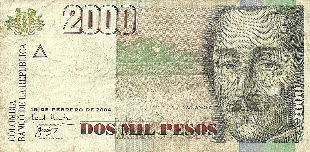 Front of Colombia p451i: 2000 Pesos from 2004