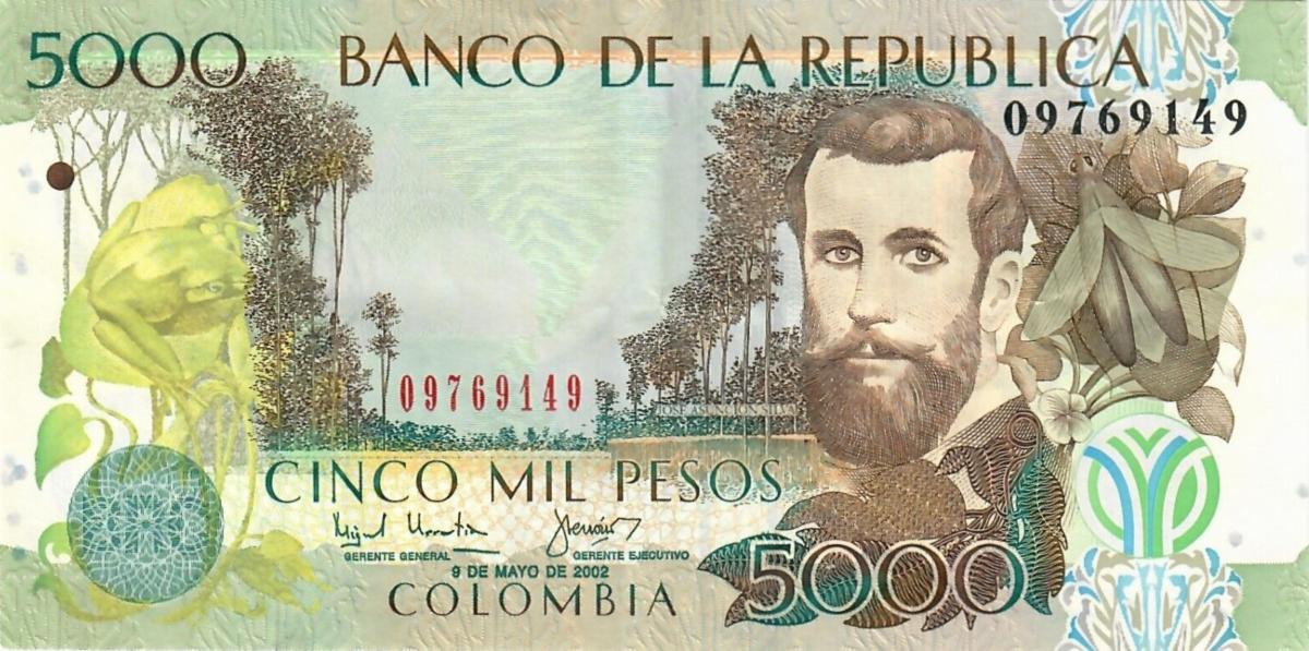 Front of Colombia p452c: 5000 Pesos from 2002