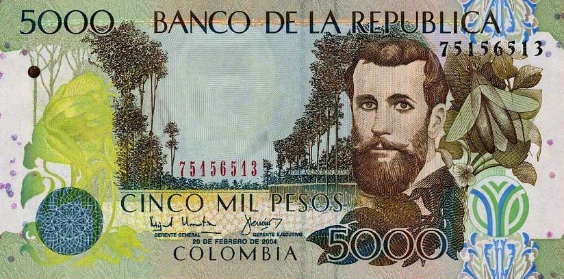 Front of Colombia p452e: 5000 Pesos from 2004