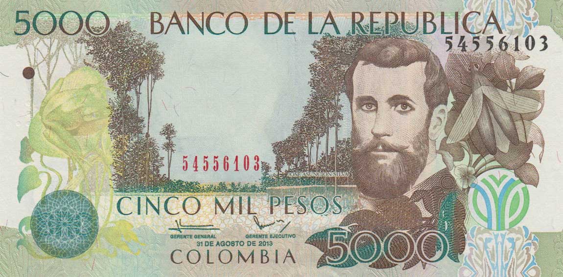 Front of Colombia p452o: 5000 Pesos from 2013