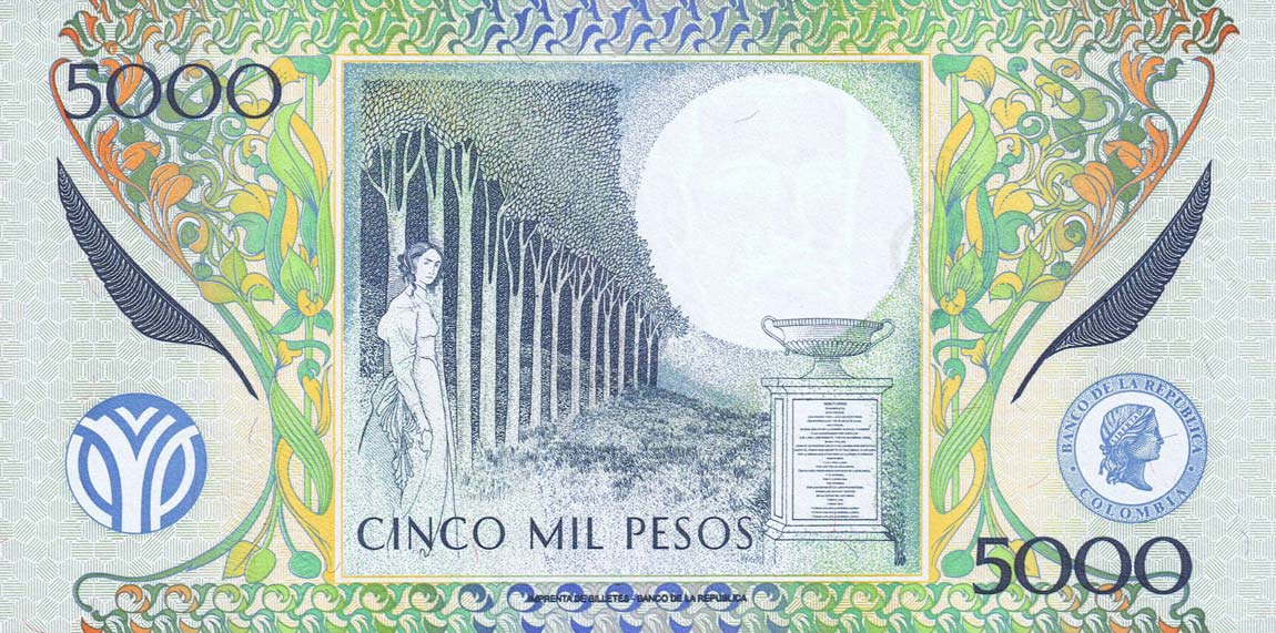 Back of Colombia p452p: 5000 Pesos from 2013