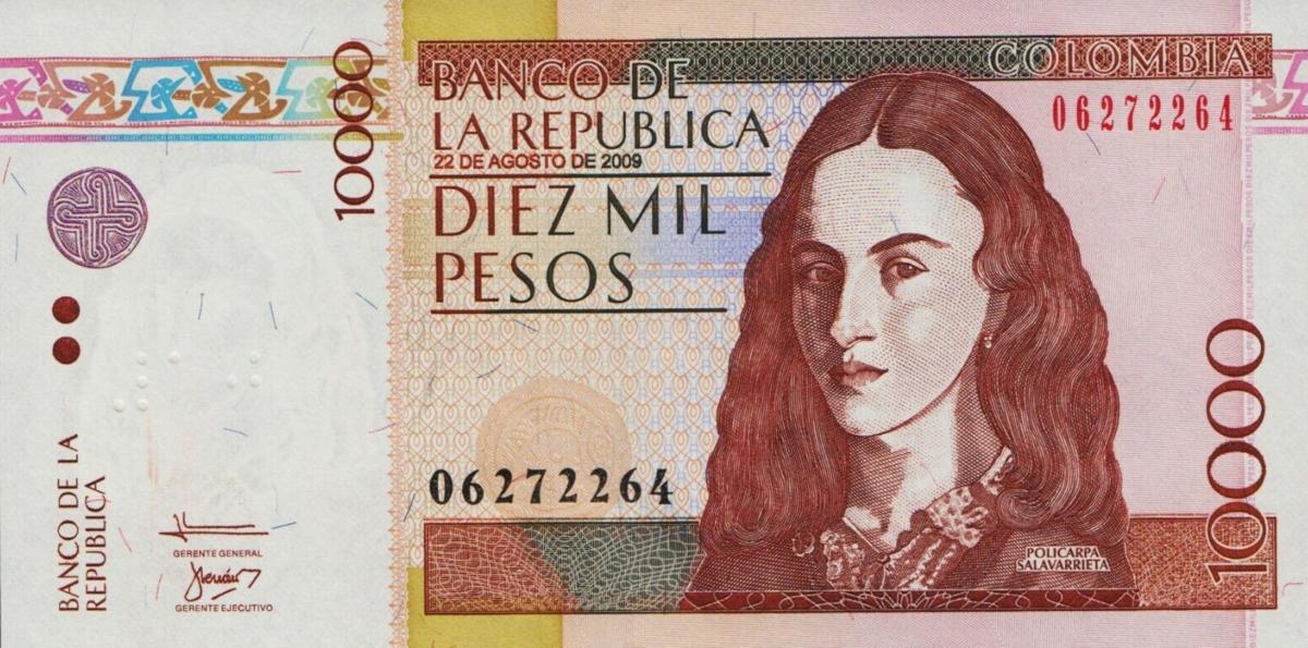 Front of Colombia p453m: 10000 Pesos from 2009