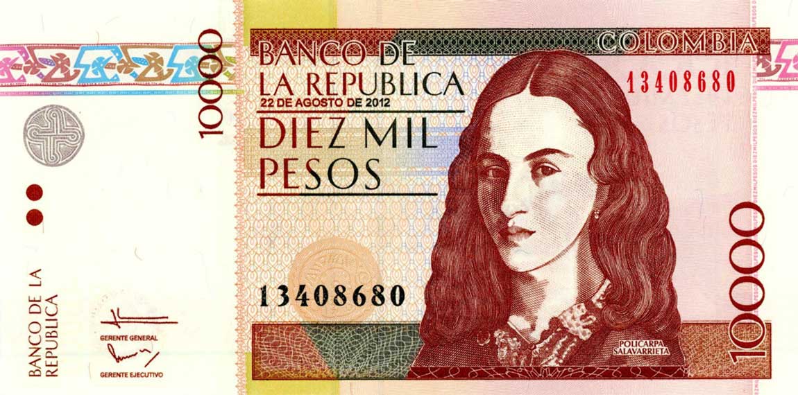 Front of Colombia p453p: 10000 Pesos from 2012