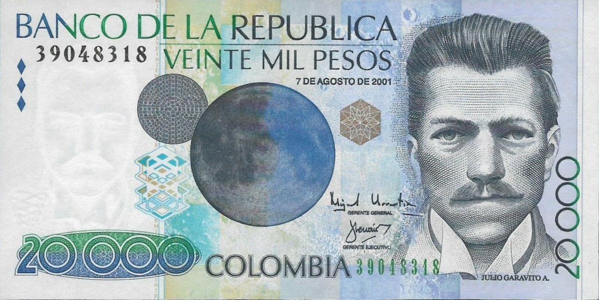 Front of Colombia p454c: 20000 Pesos from 2001