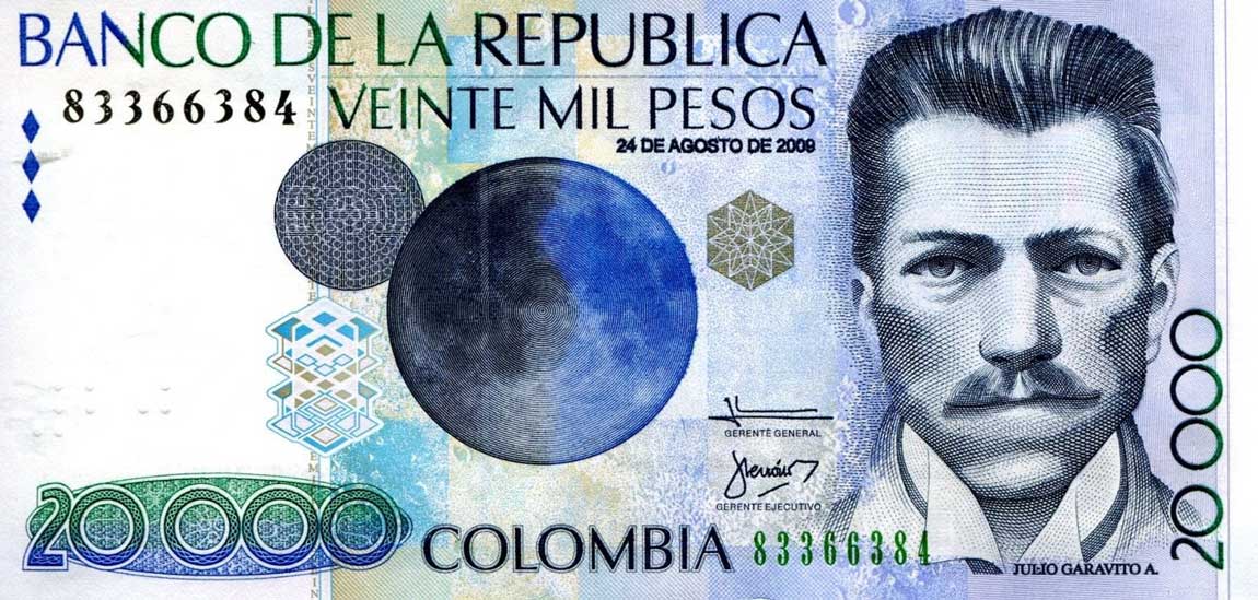 Front of Colombia p454u: 20000 Pesos from 2009