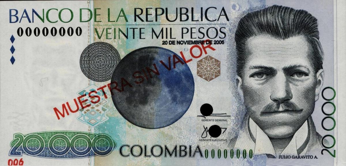 Front of Colombia p454s: 20000 Pesos from 2001