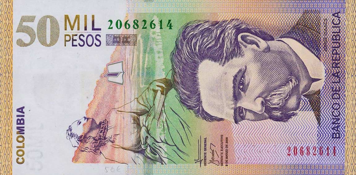 Front of Colombia p455e: 50000 Pesos from 2005