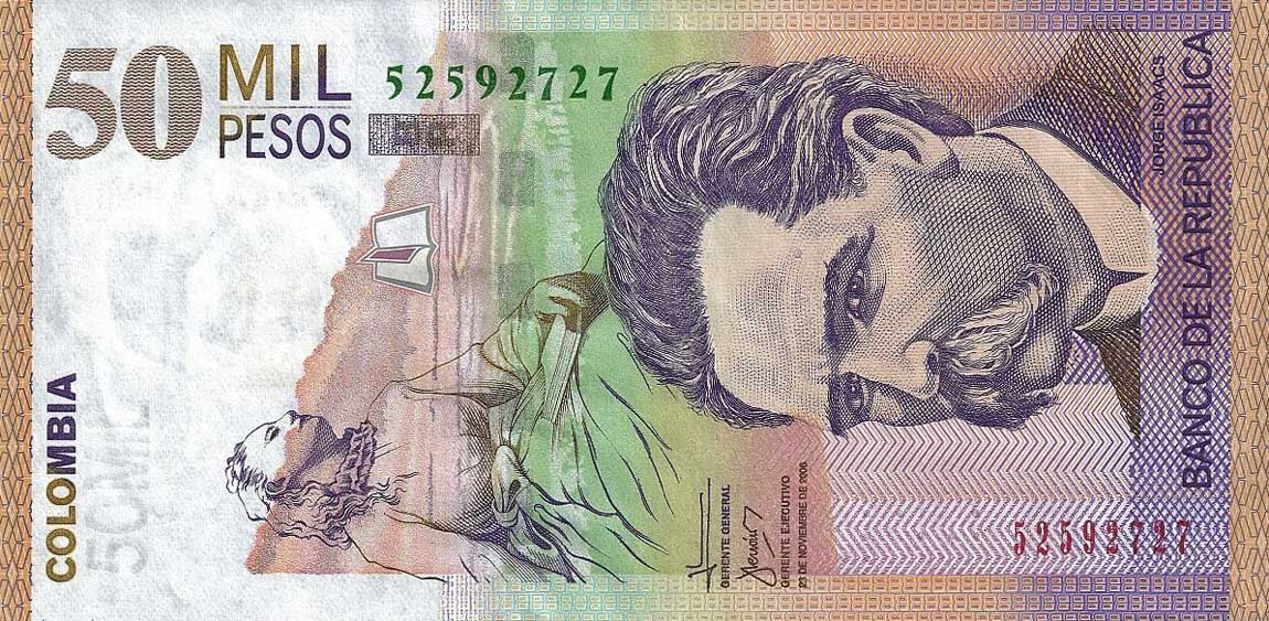 Front of Colombia p455i: 50000 Pesos from 2006