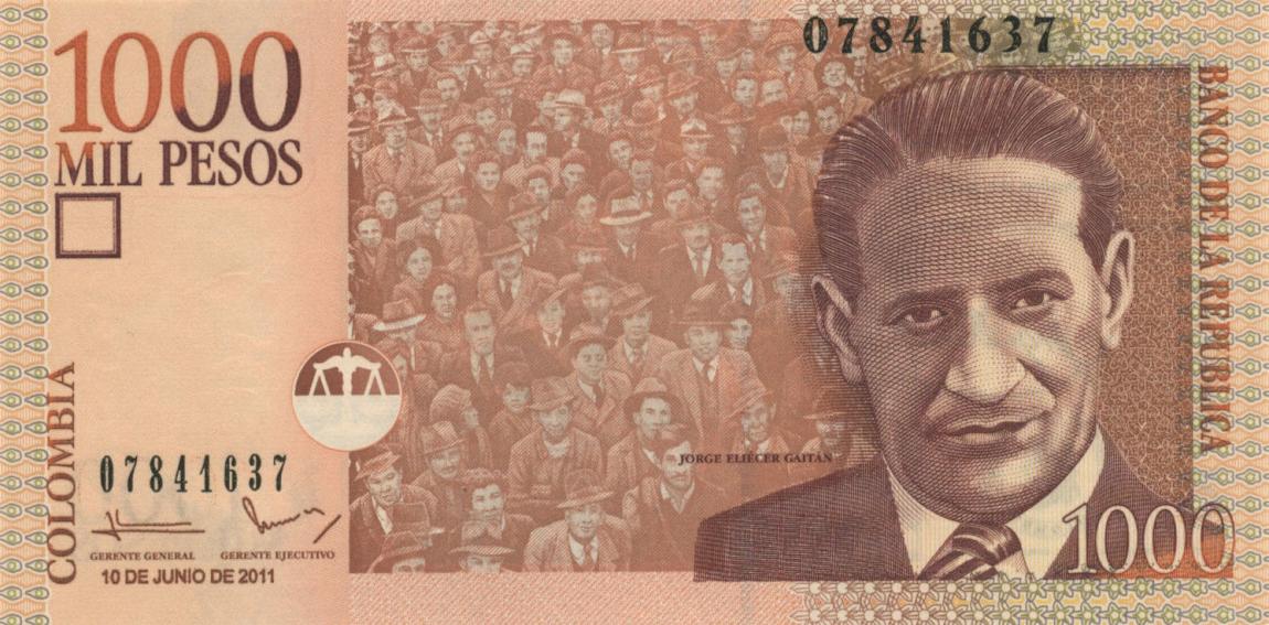 Front of Colombia p456n: 1000 Pesos from 2011