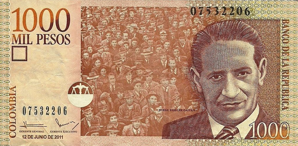 Front of Colombia p456p: 1000 Pesos from 2011