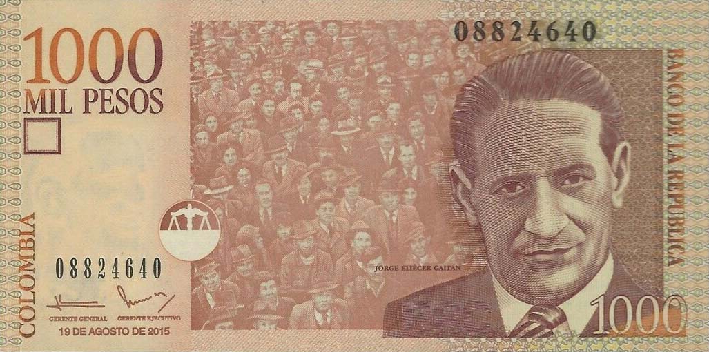 Front of Colombia p456t: 1000 Pesos from 2015