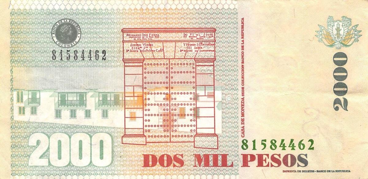 Back of Colombia p457a: 2000 Pesos from 2005