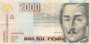 p457a from Colombia: 2000 Pesos from 2005