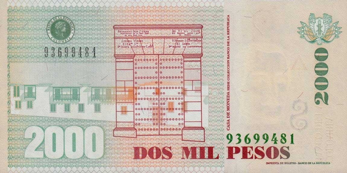 Back of Colombia p457d: 2000 Pesos from 2006