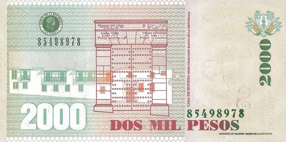 Back of Colombia p457e: 2000 Pesos from 2006