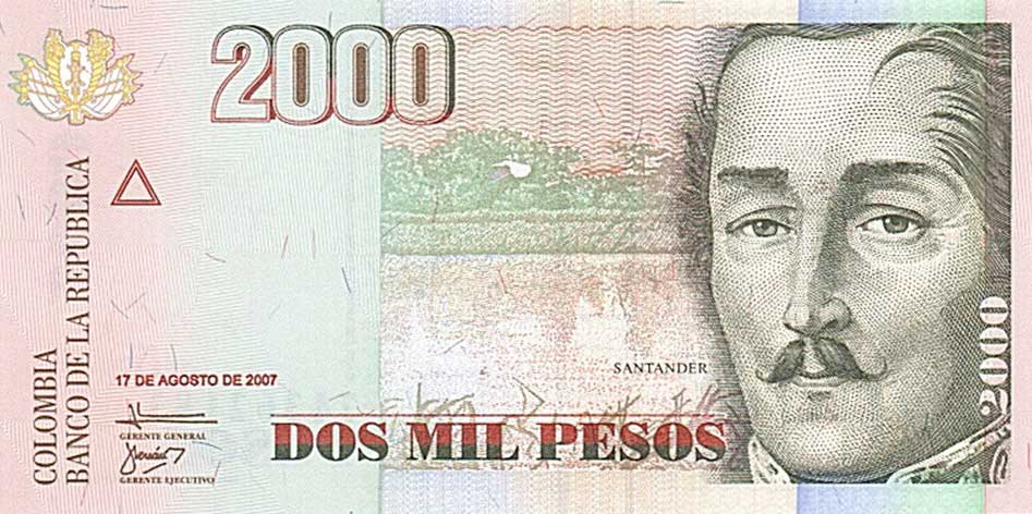 Front of Colombia p457h: 2000 Pesos from 2007