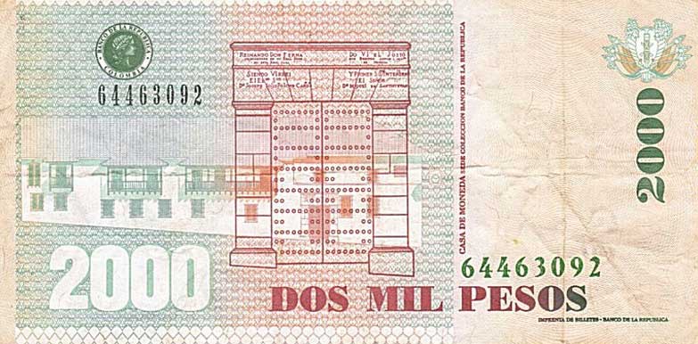 Back of Colombia p457i: 2000 Pesos from 2008