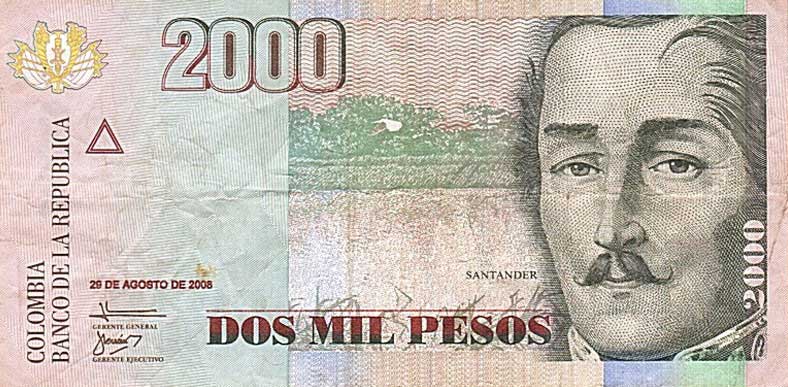 Front of Colombia p457i: 2000 Pesos from 2008