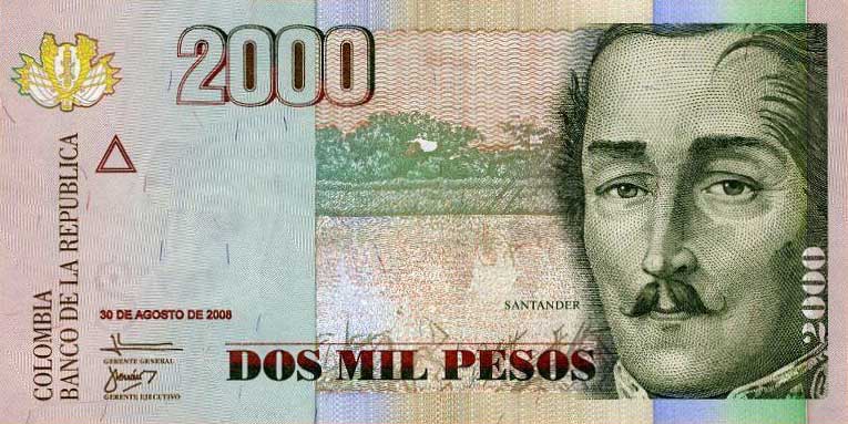 Front of Colombia p457j: 2000 Pesos from 2008