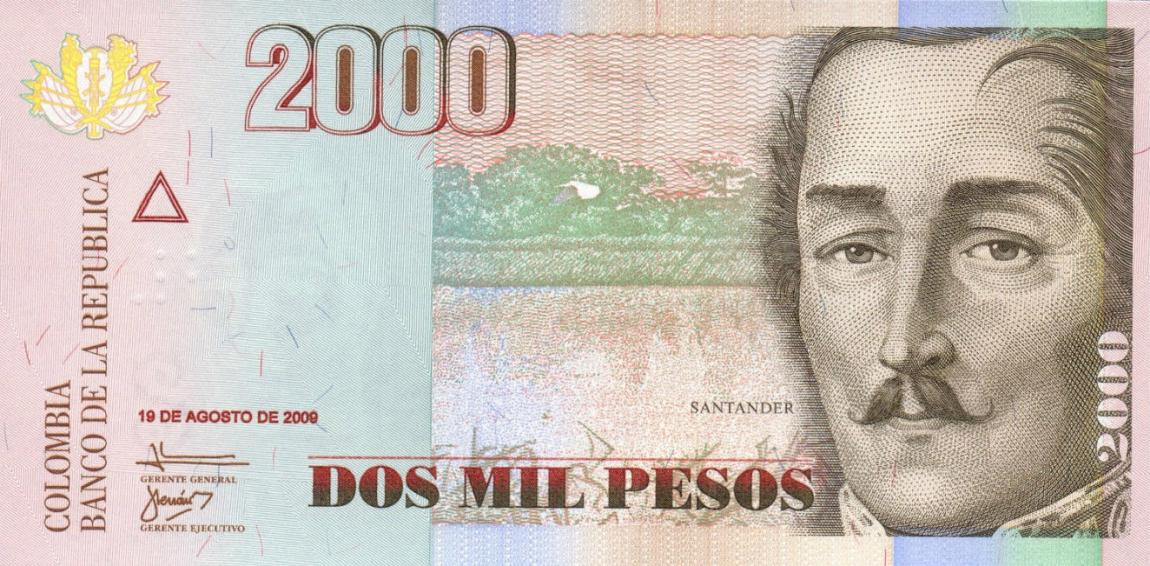 Front of Colombia p457j: 2000 Pesos from 2009