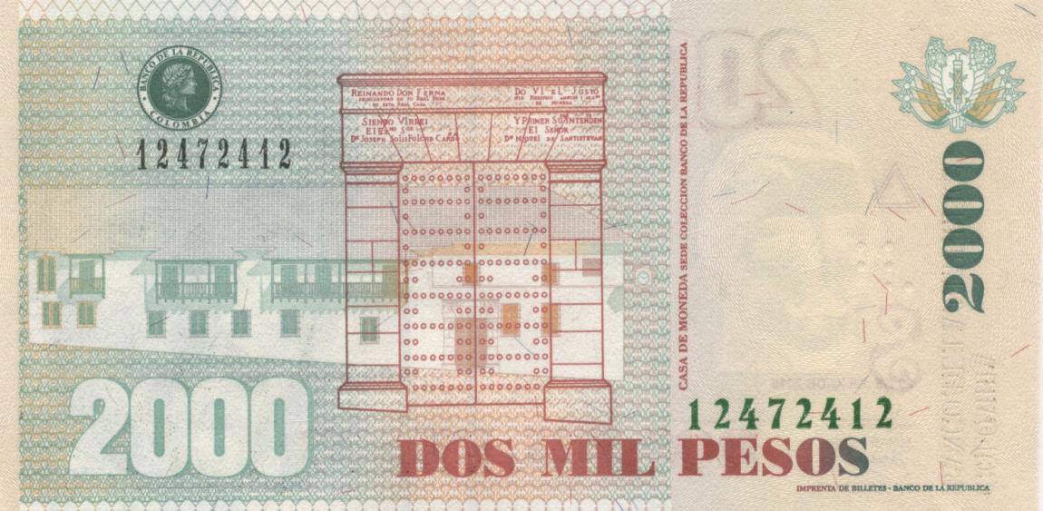 Back of Colombia p457n: 2000 Pesos from 2010