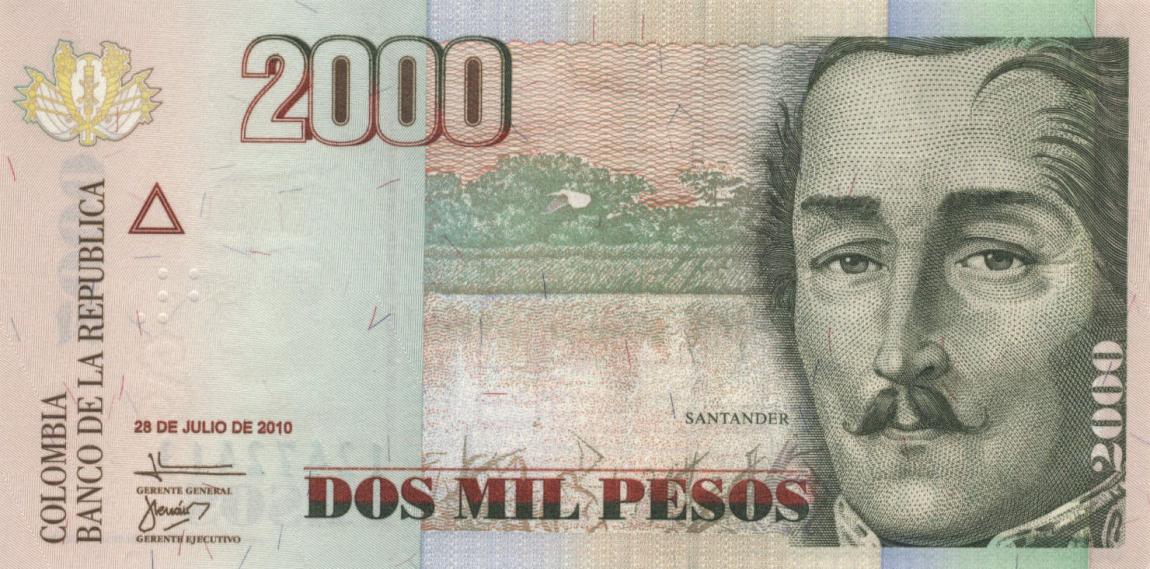 Front of Colombia p457n: 2000 Pesos from 2010