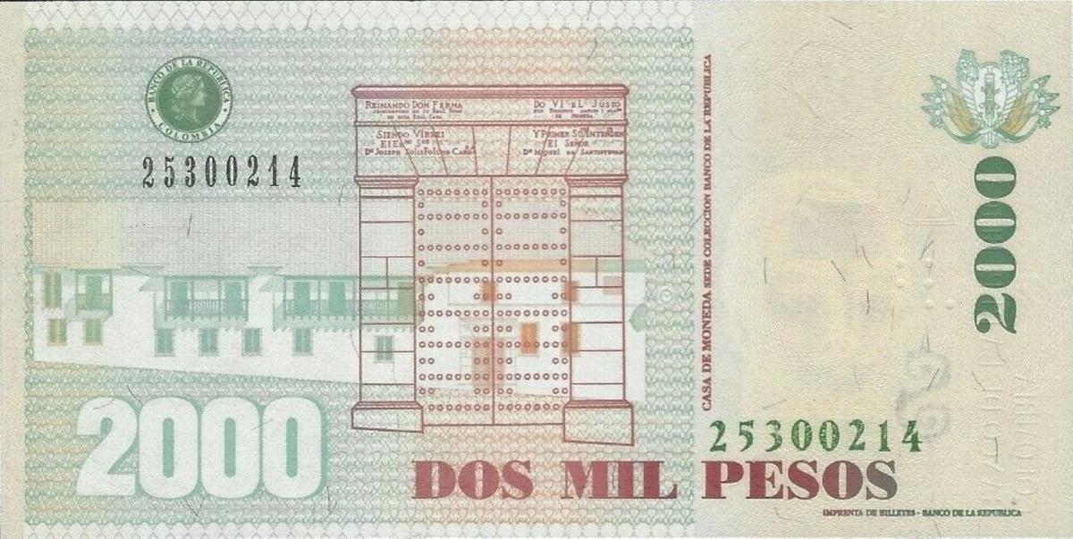 Back of Colombia p457o: 2000 Pesos from 2010