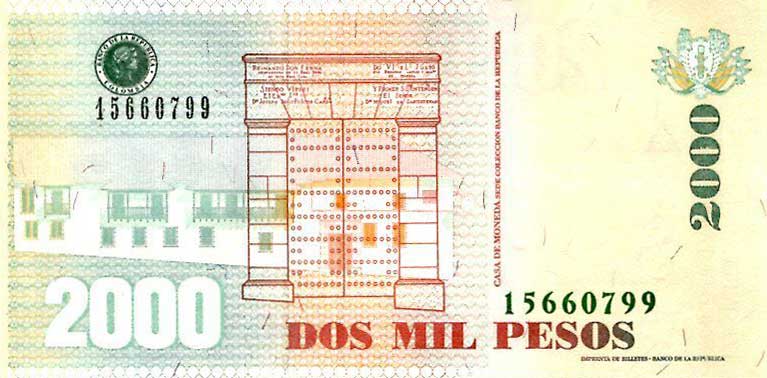 Back of Colombia p457v: 2000 Pesos from 2013