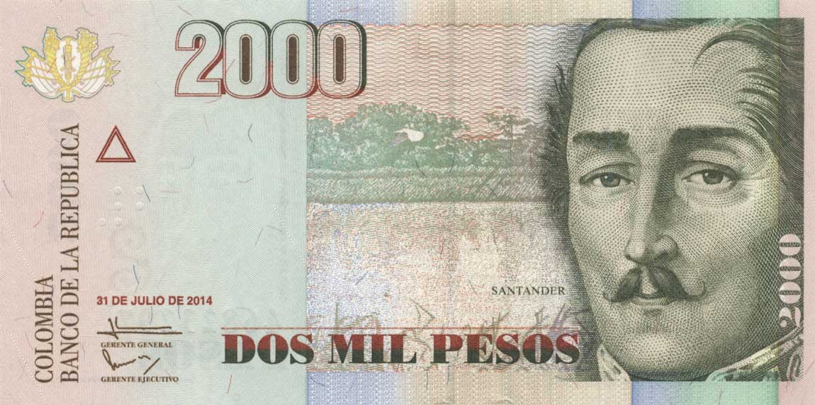 Front of Colombia p457x: 2000 Pesos from 2014