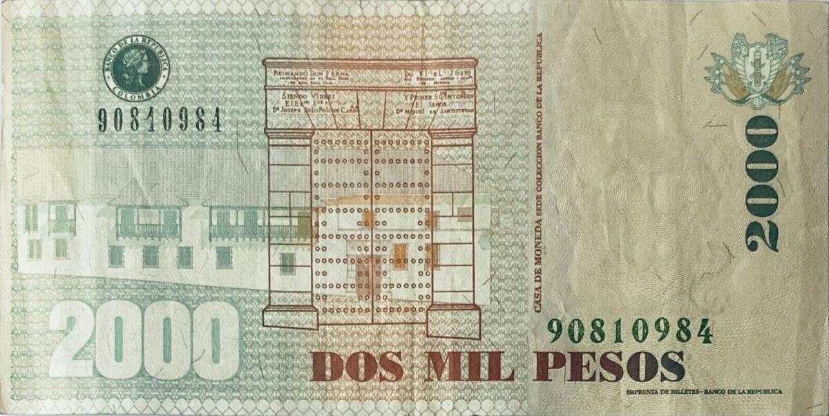 Back of Colombia p457w: 2000 Pesos from 2013