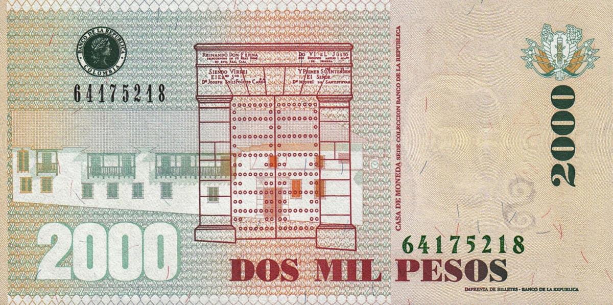 Back of Colombia p457z: 2000 Pesos from 2014