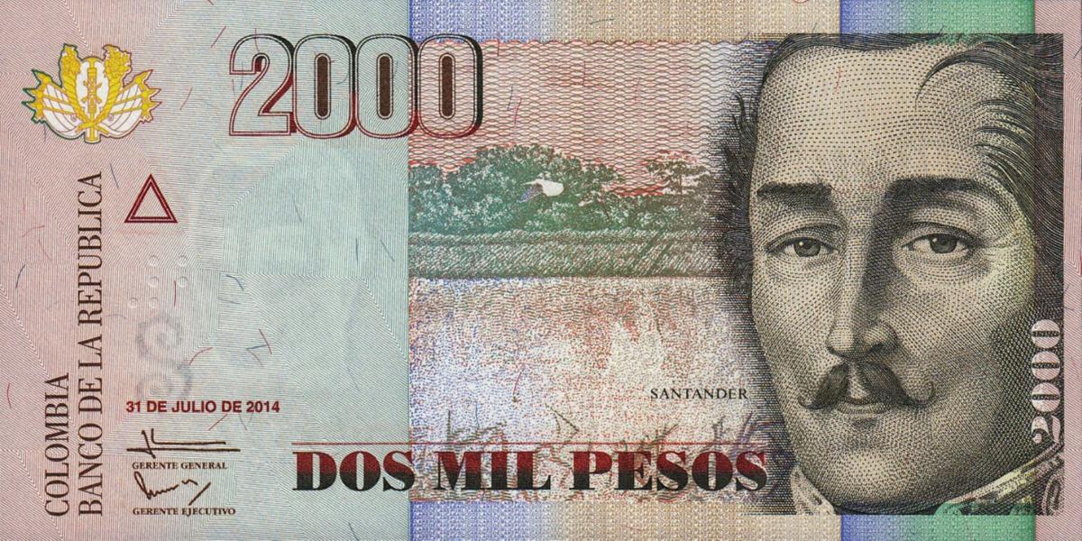 Front of Colombia p457z: 2000 Pesos from 2014