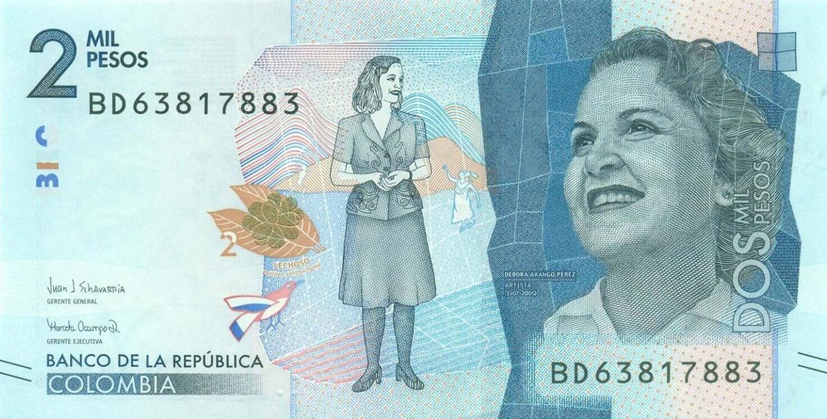 Front of Colombia p458e: 2000 Pesos from 2019