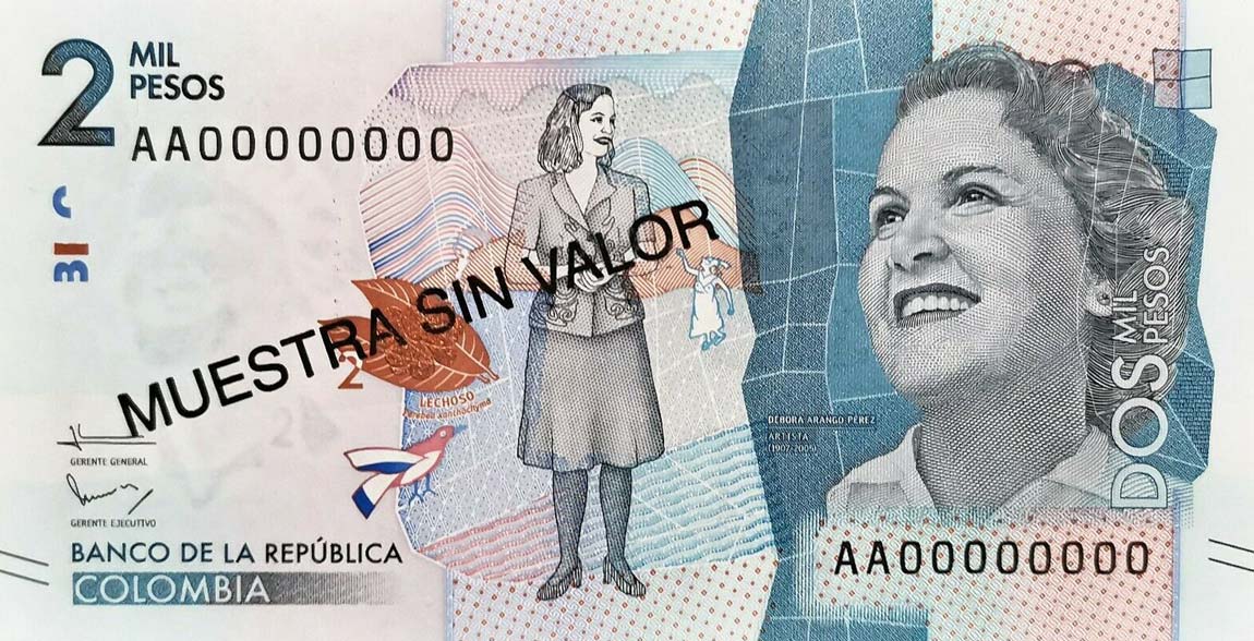 Front of Colombia p458s: 2000 Pesos from 2015