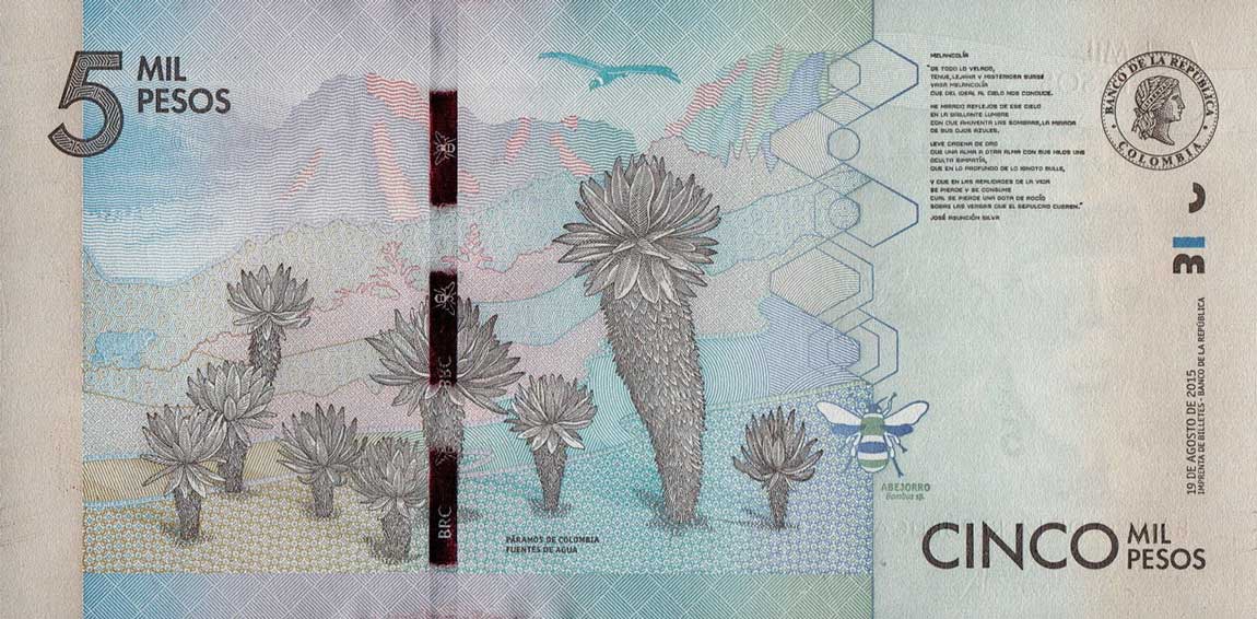 Back of Colombia p459a: 5000 Pesos from 2015