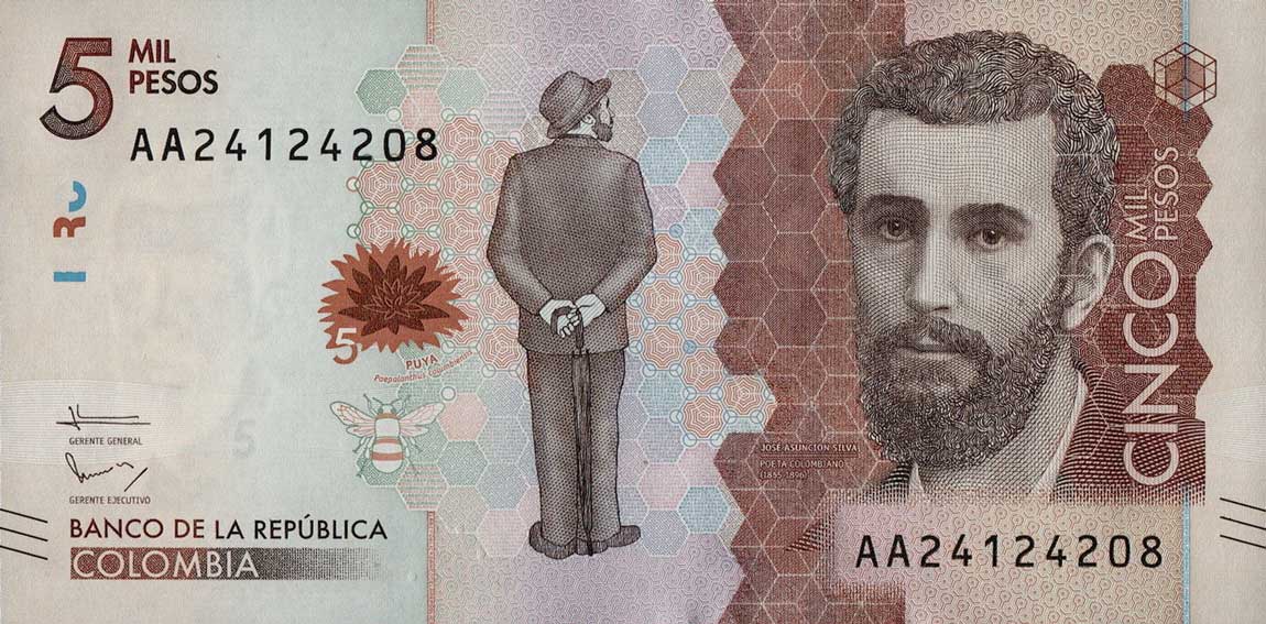 Front of Colombia p459a: 5000 Pesos from 2015