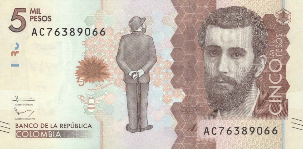 Front of Colombia p459b: 5000 Pesos from 2016