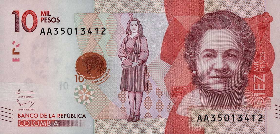 Front of Colombia p460a: 10000 Pesos from 2015