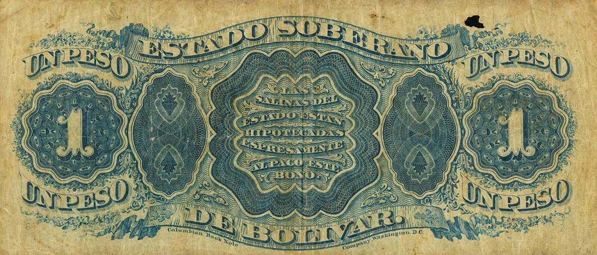 Back of Colombia pS106: 1 Peso from 1877