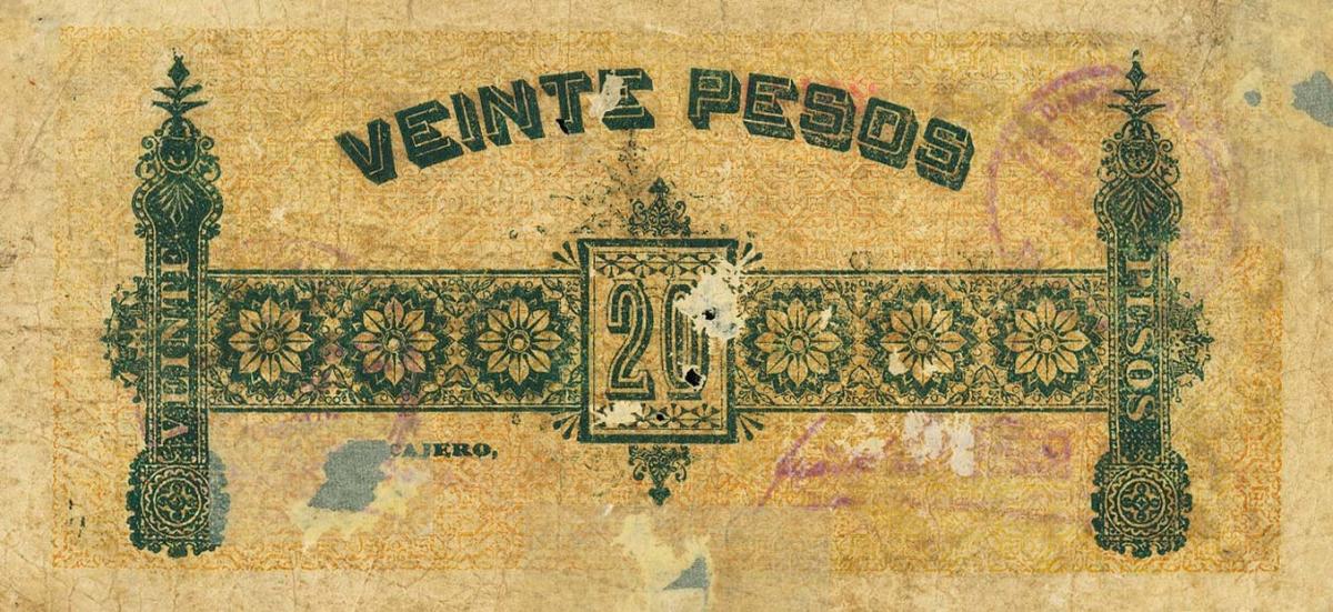 Back of Colombia pS1109: 20 Pesos from 1902