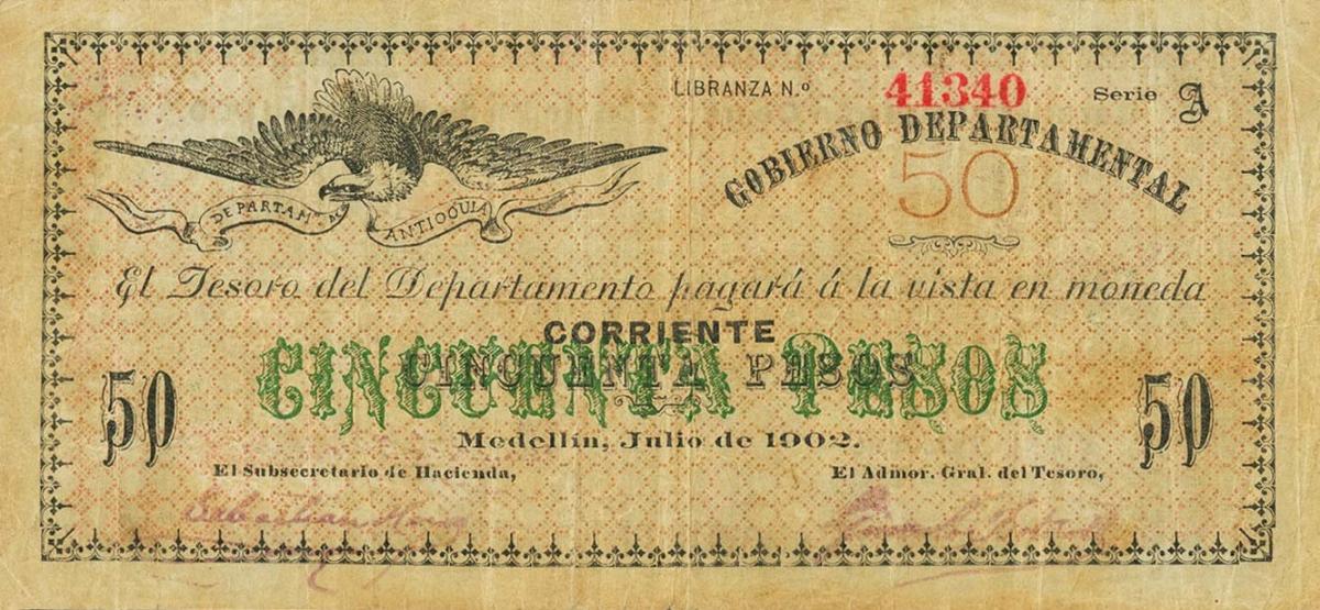 Front of Colombia pS1112: 50 Pesos from 1902