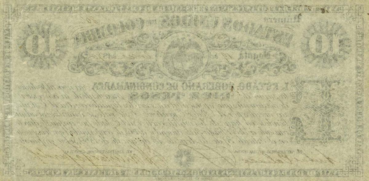 Back of Colombia pS158: 10 Pesos from 1870