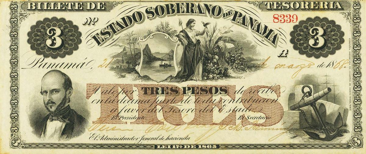 Front of Colombia pS188: 3 Pesos from 1866