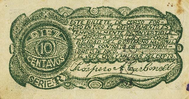 Back of Colombia pS241: 10 Centavos from 1900