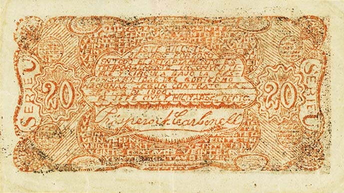 Back of Colombia pS242: 20 Centavos from 1900