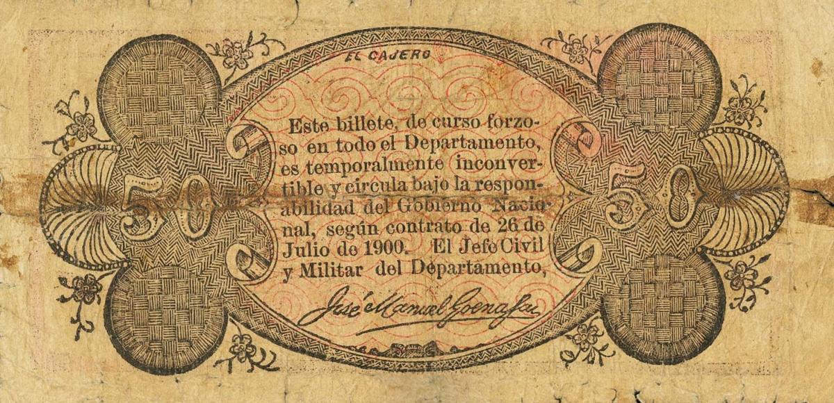 Back of Colombia pS260: 50 Pesos from 1900