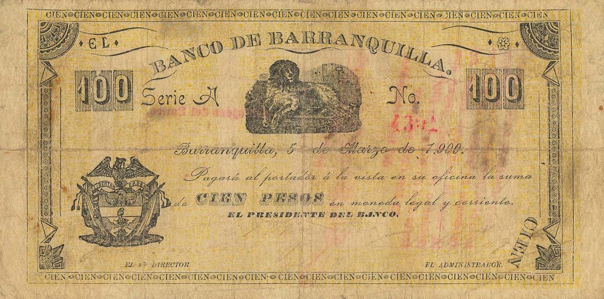 Front of Colombia pS261: 100 Pesos from 1900