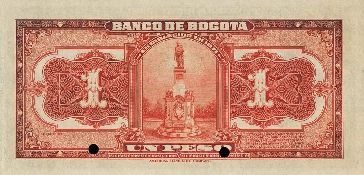 Back of Colombia pS297s: 1 Peso from 1919