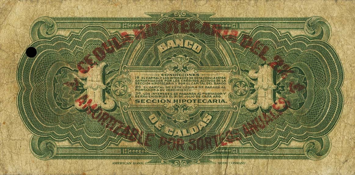 Back of Colombia pS326c: 1 Peso from 1919