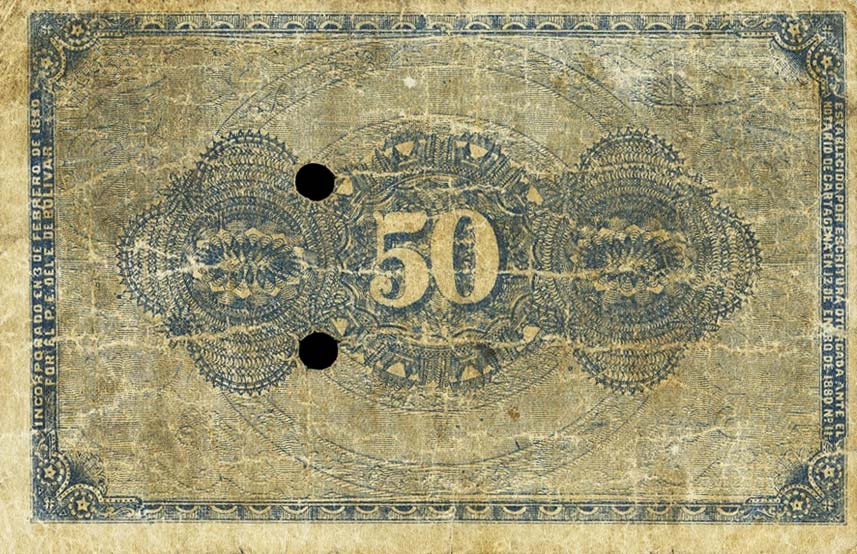 Back of Colombia pS338: 50 Centavos from 1882